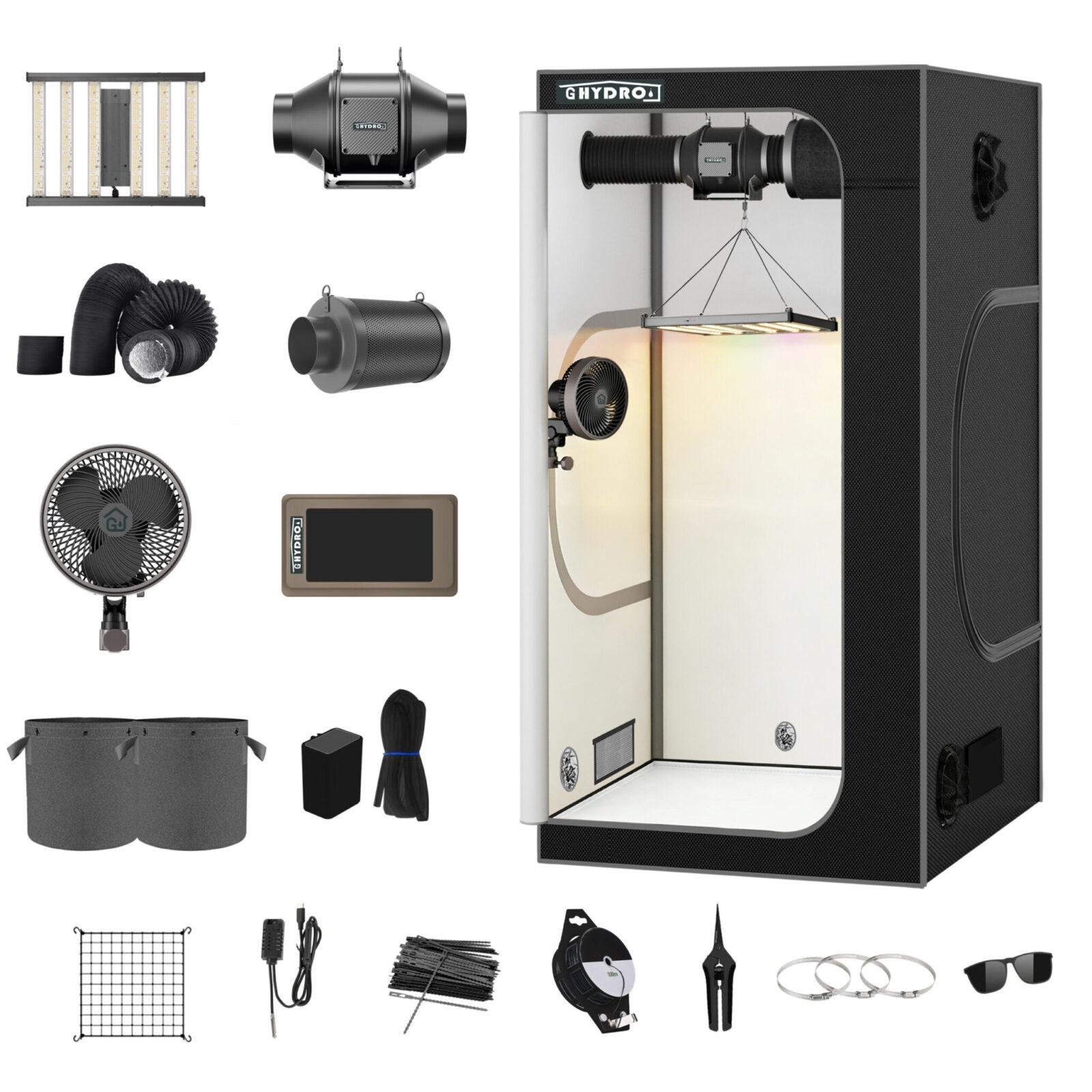 36″x36″x72″ 1680D Mylar-kweektentpakket met slimme regelaar en complete set kweekbenodigdheden