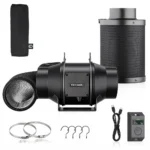 Ventilatieset met 6 inch inline-kanaalventilator, stille EC-ventilator van 402 CFM met LCD-snelheidsregelaar, koolstoffilter en flexibele luchtkanalen voor hydrocultuur in kweektenten