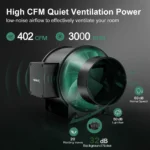 6 Inch Inline Duct Fan Ventilation Kit, 402 CFM Quiet EC Fan with LCD Speed Controller, Carbon Filter & Flexible Ducting for Grow Tent Hydroponics - Afbeelding 3